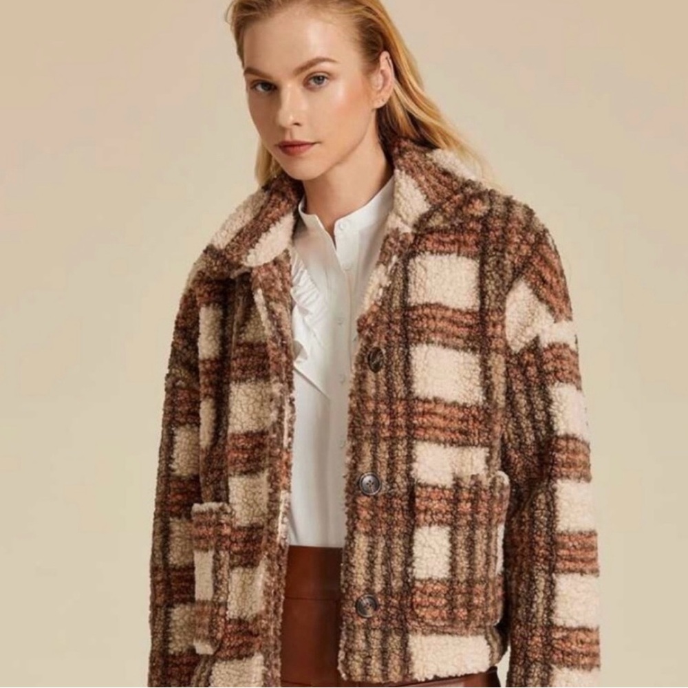 STOOSH teddy bear Plaid Sherpa Jacket Fleece Coat Oversized